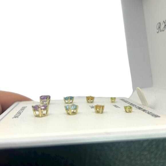 NEW Macy's Gemstone Stud Earrings 18k Gold over Sterling Silver 5-9/10 ct. t.w. - Picture 7 of 14